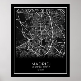 Mapa da Cidade de Madrid - Poster do Mapa Negro de