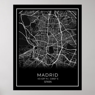 Mapa da Cidade de Madrid - Poster do Mapa Negro de