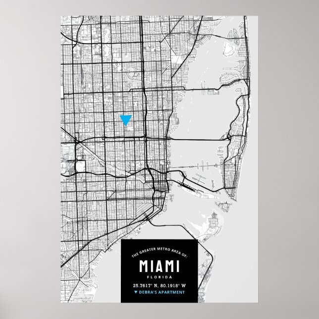 Mapa da cidade de Miami + Poster de localização (Frente)
