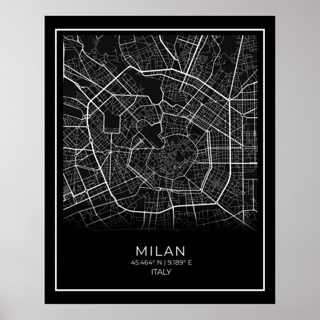 Mapa da cidade de Milão - Poster do Mapa Negro de  (Frente)