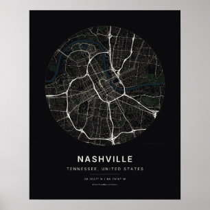 Mapa da Cidade de Nashville TN em Preto Impressão