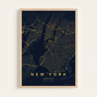 Mapa da Cidade de Nova York Poster de Arte de Rua 