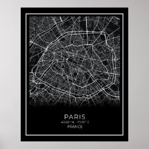 Mapa da Cidade de Paris - Poster do Mapa Negro de