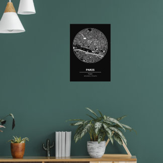 Mapa da cidade de Paris - Poster preto e branco