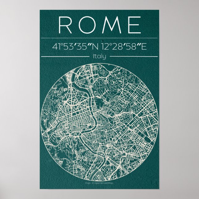 Mapa da Cidade de Roma Poster – Arte Urbana Modern (Frente)