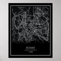 Mapa da cidade de Roma - Poster do Mapa Negro de R