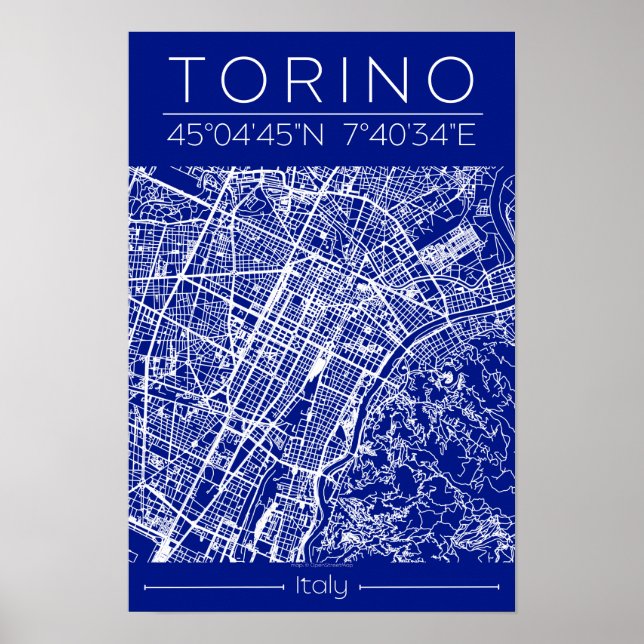 Mapa da Cidade de Torino Poster – Arquitetura em P (Frente)