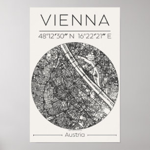 Mapa da Cidade de Viena Poster – Arte Minimalista