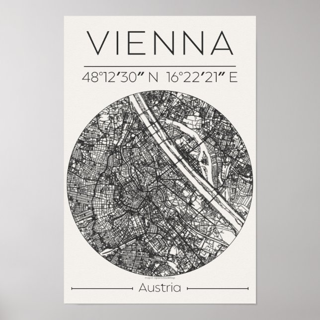 Mapa da Cidade de Viena Poster – Arte Minimalista  (Frente)