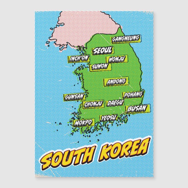 Mapa da Coreia do Sul ilustrado em Pop Art (Frente)