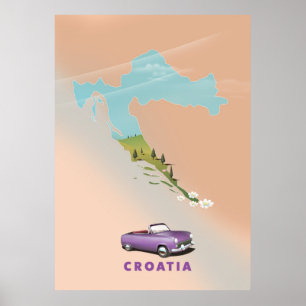 Mapa da Croácia - poster de impressão ilustrado.