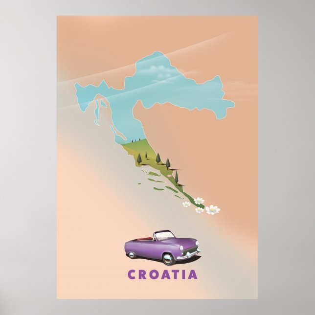 Mapa da Croácia - poster de impressão ilustrado. (Frente)