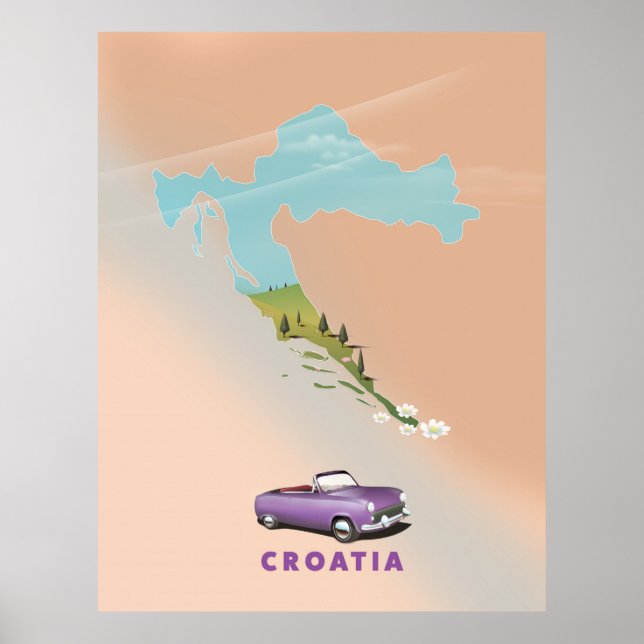 Mapa da Croácia - poster de impressão ilustrado. (Frente)