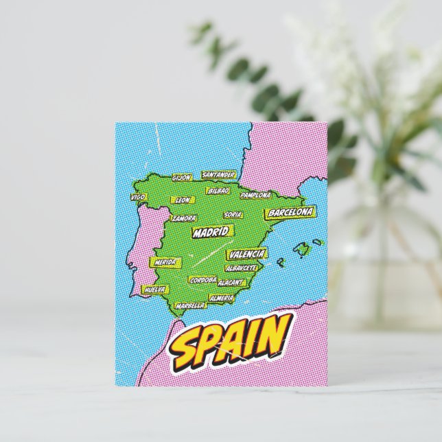 Mapa da Espanha ilustrado em Pop Art (Em pé/Frente)