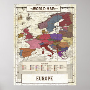 Mapa da Europa - Poster