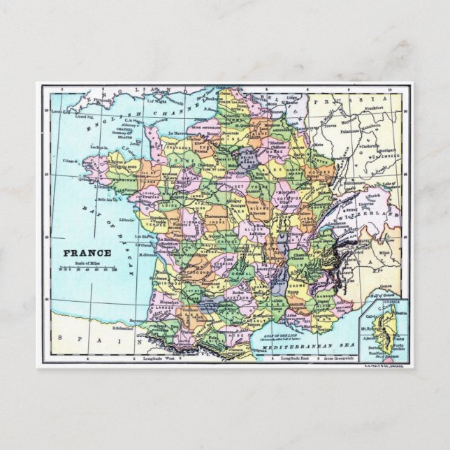 Mapa da França - Cartão postal (Frente)