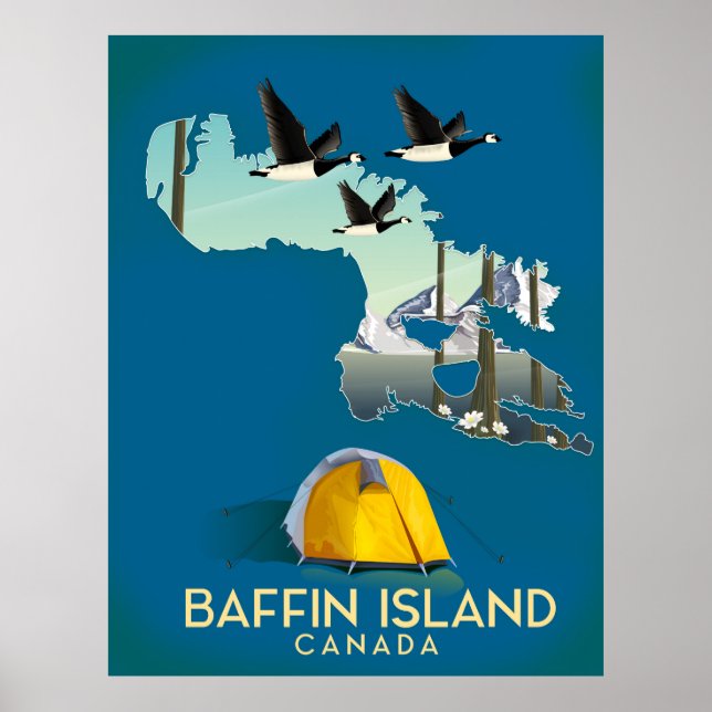 mapa da ilha de Baffin Canadá pôster de viagem (Frente)