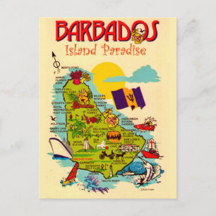 Mapa da Ilha de Barbados no Cartão Postal