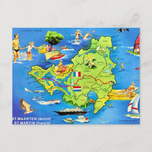 Mapa da Ilha de São Martinho em Cartão Postal