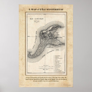 Mapa da Misteriosa Poster da Ilha de Jules Merne