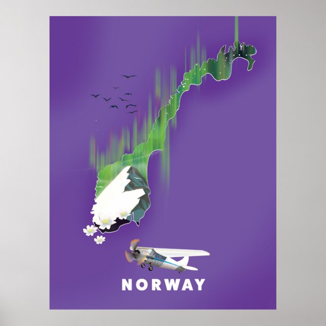 Mapa da Noruega - poster de impressão ilustrado. (Frente)