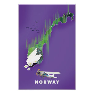 Mapa da Noruega - poster de impressão ilustrado.