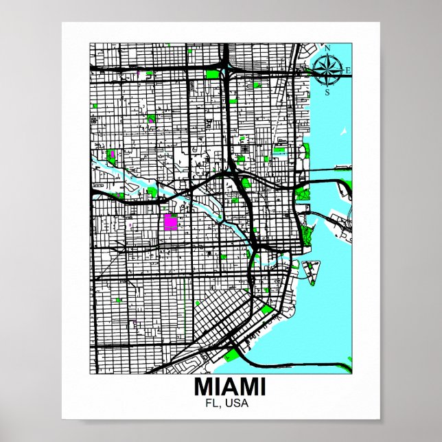 Mapa da Poster de Miami City (Frente)