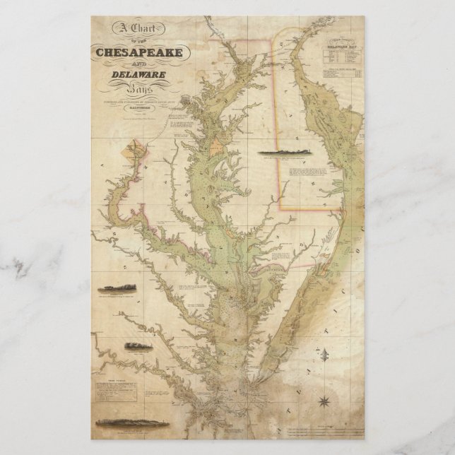 Mapa da Vintage da Baía de Chesapeake (1840) (Frente)