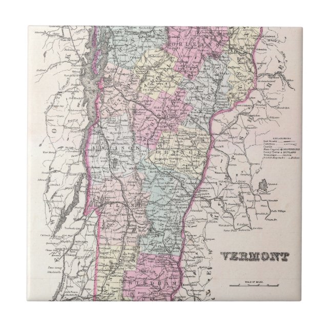 Mapa da Vintage de Vermont (1855) (Frente)