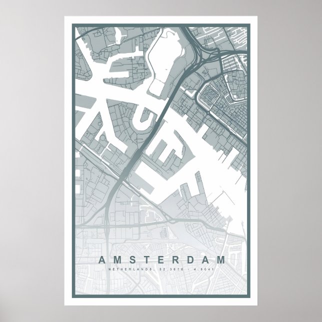Mapa de Amsterdã Impressão 8 CORES DISPONÍVEIS Ams (Frente)