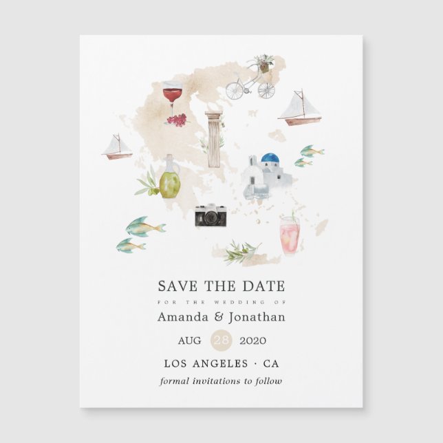 Mapa de Aquarela do Casamento de Destino de Grécia (Frente)