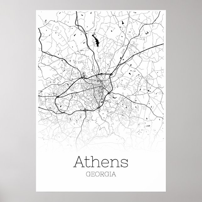 Mapa de Atenas - Geórgia - Poster do Mapa da Cidad (Frente)