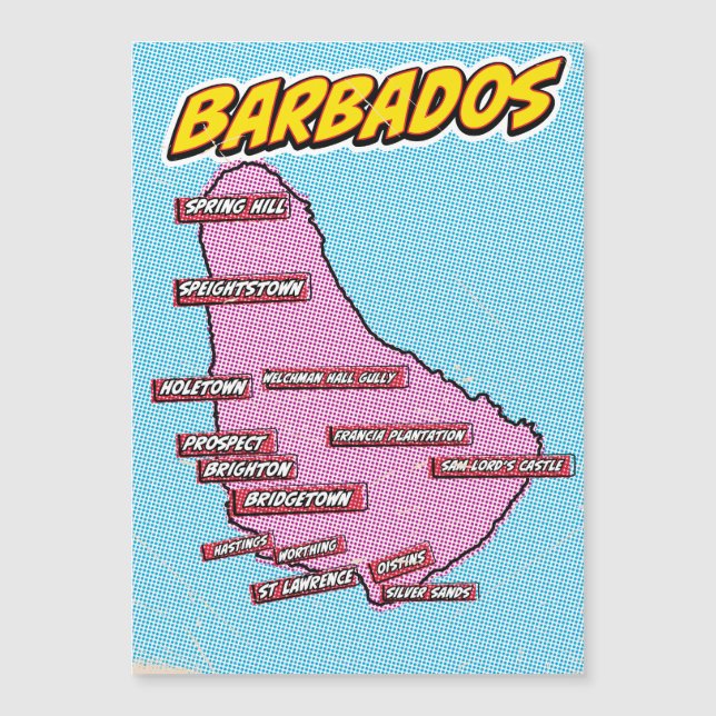 Mapa de Barbados Ilustrado de pop Art (Frente)