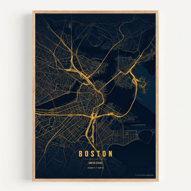 Mapa de Boston Impressão Dourada Arte de Parede da (Criador carregado)
