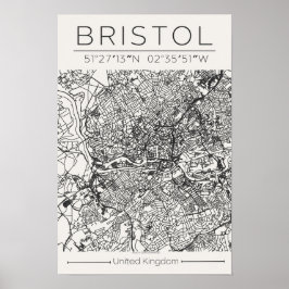 Mapa de Bristol em Poster – Arte Urbana Minimalist