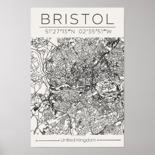 Mapa de Bristol em Poster – Arte Urbana Minimalist