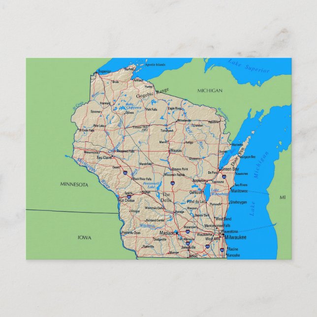 Mapa de cartão de Wisconsin (verde) (Frente)