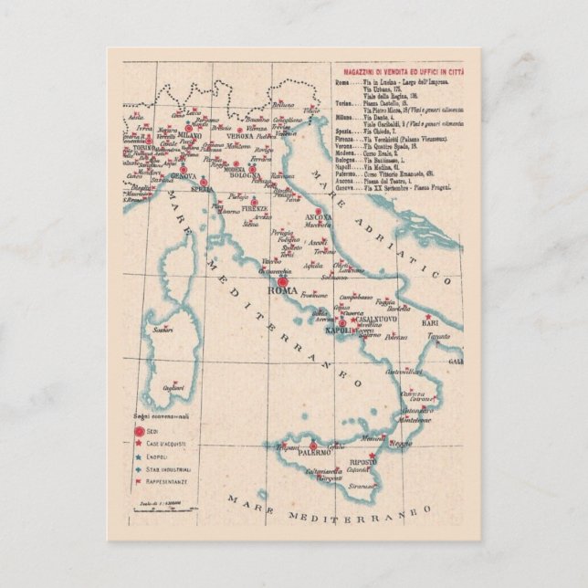 Mapa de cartão postal antigo da Itália (Frente)