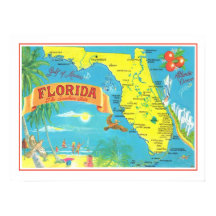Mapa de cartão postal da Flórida 18x24 impressão d