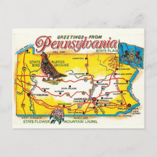 Mapa de cartão postal da Pensilvânia