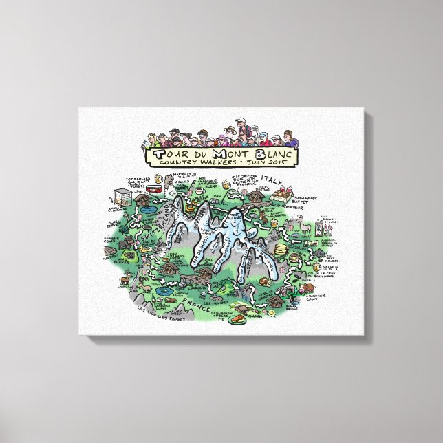 Mapa de cartoon Tour du Mont Blanc - canvas 20" x  (Frente)