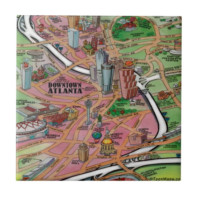 Mapa de Cartoons da Geórgia do centro Atlanta (Frente)