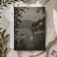 Mapa de Casamento Minimalista do Lago Como em Arte