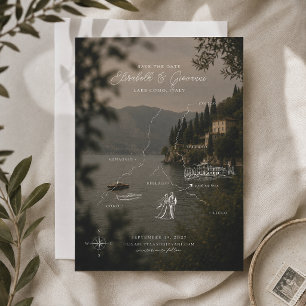 Mapa de Casamento Minimalista do Lago Como em Arte