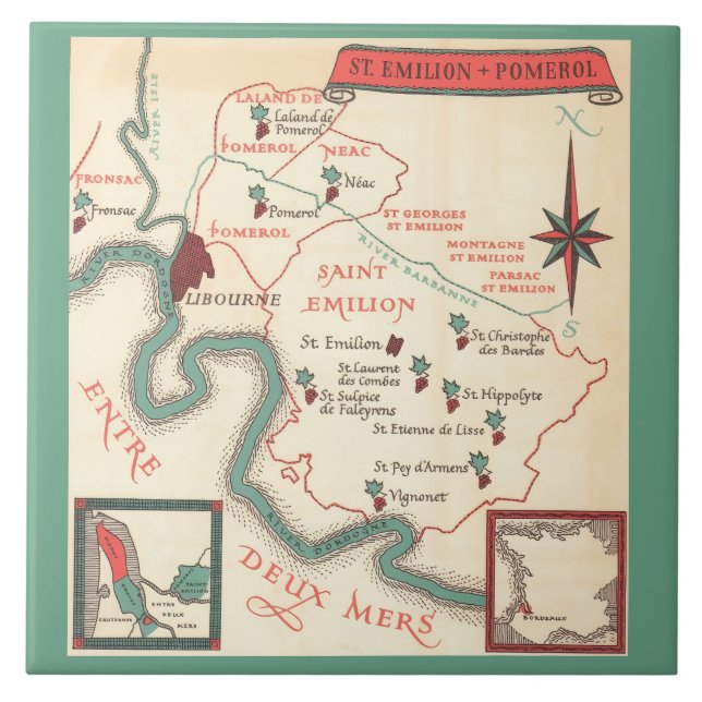 Mapa de Cerâmica do Vinho de St. Emilion Bordeaux (Frente)