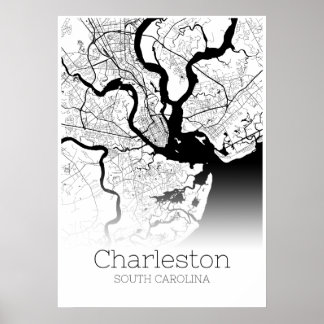 Mapa de Charleston - Carolina do Sul - Poster do M