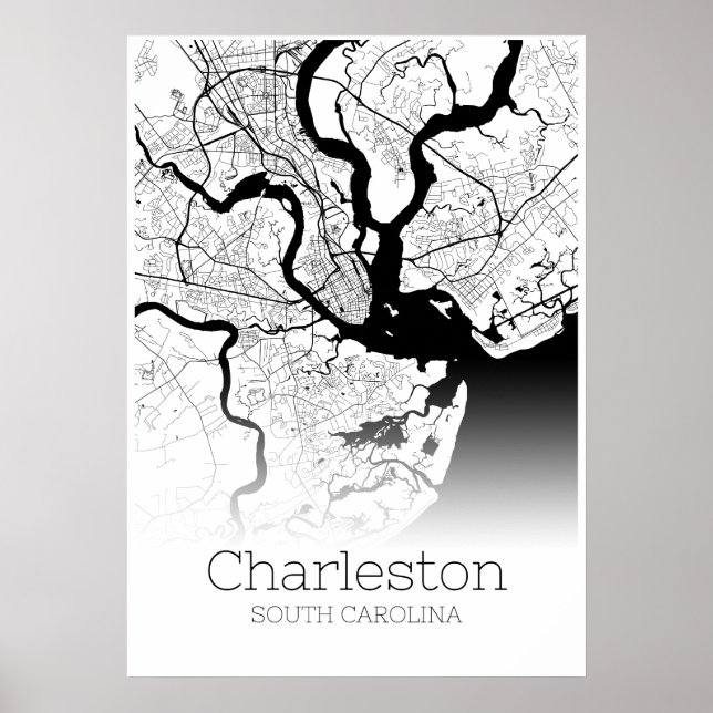 Mapa de Charleston - Carolina do Sul - Poster do M (Frente)