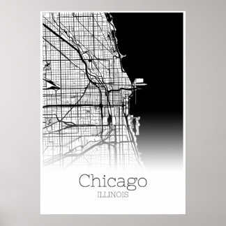Mapa de Chicago - IL de Illinois - Poster do Mapa