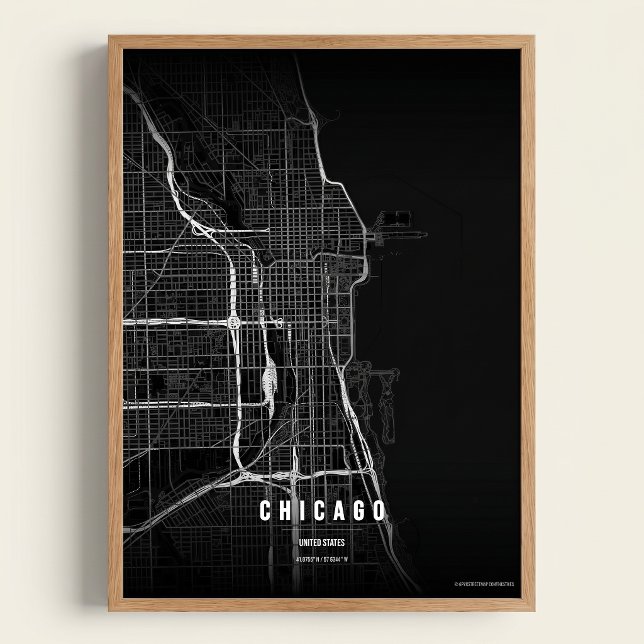 Mapa de Chicago Noir Impressão de Arte de Parede C (Criador carregado)