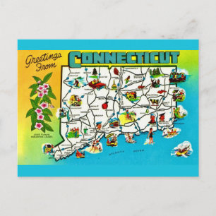 Mapa de Connecticut em cartão postal